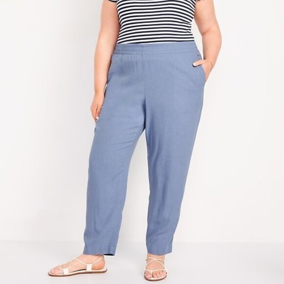 High-Waisted Linen-Blend Straight Ankle Pants SIZE 2X Color Mount Shasta - Picture 1 of 16